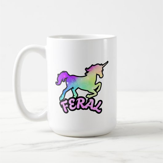 Funny Ironic Feral Unicorn Rainbow Mug コーヒーマグカップ (左)