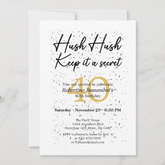 Funny It's A Secret White Black 40th Birthday 招待状 (正面)