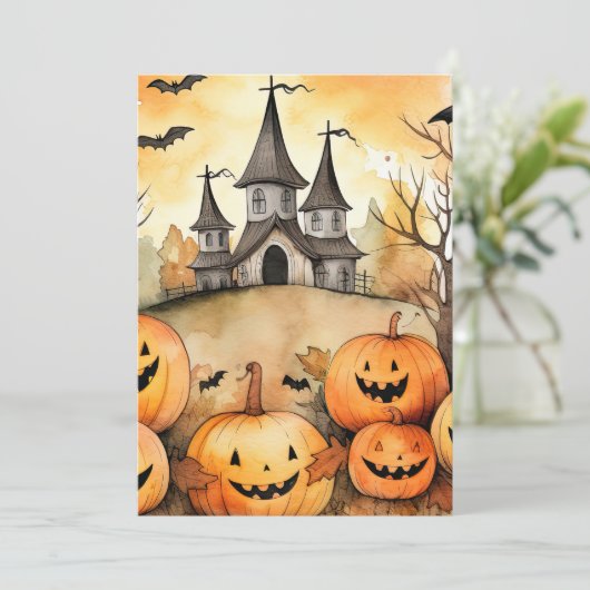 Funny Jack O’Lanterns Bats Halloween Card シーズンカード (スタンド正面)