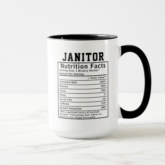 Funny Janitor Nutrition Facts Staff Worker Gift マグカップ (右)