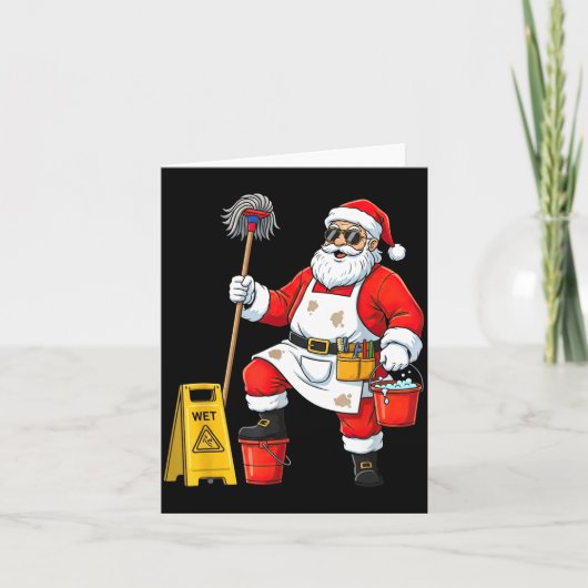 Funny Janitor Santa Christmas Graphic Cleaner Clea カード (正面)