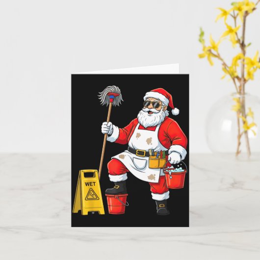 Funny Janitor Santa Christmas Graphic Cleaner Clea カード (黄色い花)