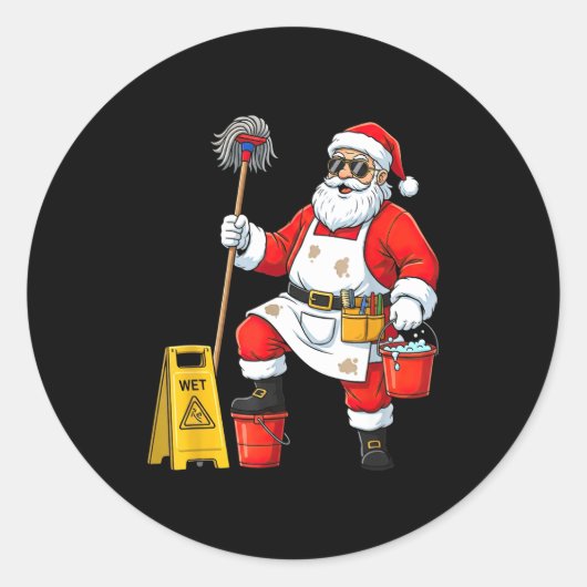 Funny Janitor Santa Christmas Graphic Cleaner Clea ラウンドシール (正面)