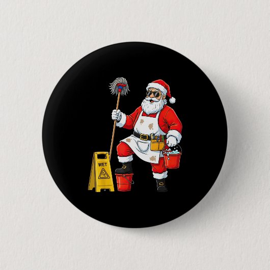 Funny Janitor Santa Christmas Graphic Cleaner Clea 缶バッジ (正面)