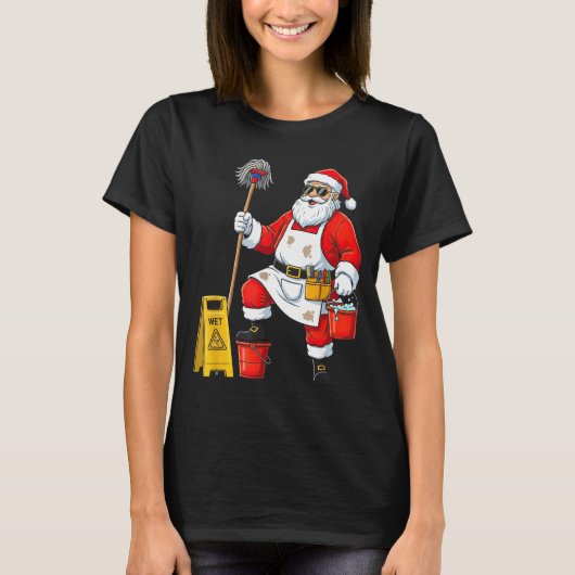 Funny Janitor Santa Christmas Graphic Cleaner Clea Tシャツ (正面)