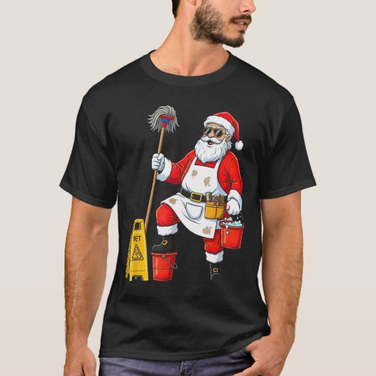 Funny Janitor Santa Christmas Graphic Cleaner Clea Tシャツ (正面)
