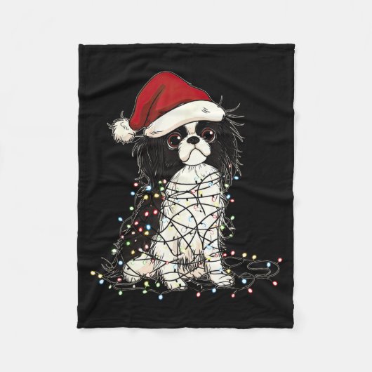 Funny Japanese Chin Christmas Graphics Dog Lights  フリースブランケット (正面)