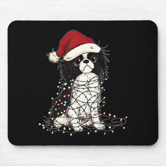Funny Japanese Chin Christmas Graphics Dog Lights  マウスパッド (正面)