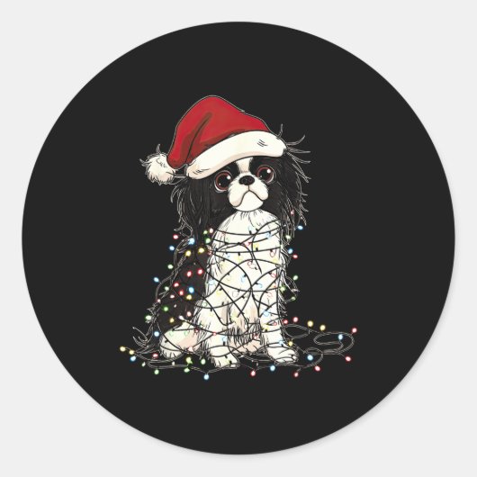 Funny Japanese Chin Christmas Graphics Dog Lights  ラウンドシール (正面)