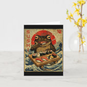 Funny Japanese Kawai Frog Pun Food Frog Humor Sush カード (黄色い花)