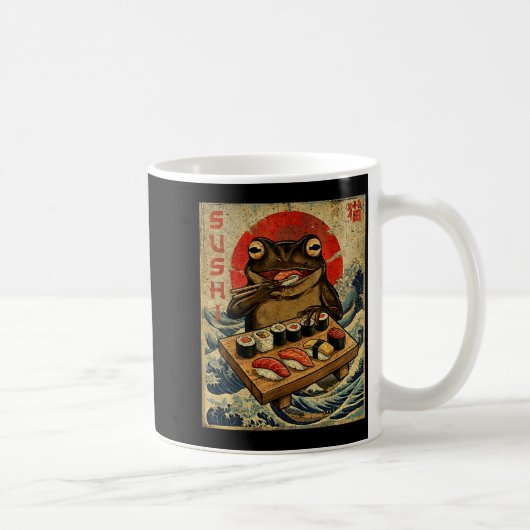 Funny Japanese Kawai Frog Pun Food Frog Humor Sush コーヒーマグカップ (右)