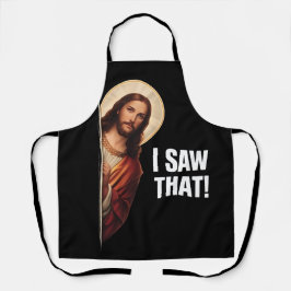 Funny Jesus "I Saw That" Christian meme design エプロン