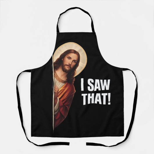 Funny Jesus "I Saw That" Christian meme design エプロン (正面)