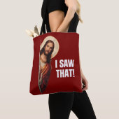 Funny Jesus "I Saw That" Christian meme design トートバッグ (クローズアップ)