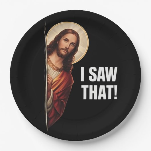 Funny Jesus "I Saw That" Christian meme design ペーパープレート (正面)
