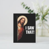 Funny Jesus "I Saw That" Christian meme design ポストカード (スタンド正面)