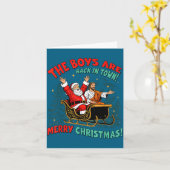 Funny Jesus Santa The Boys Are Back In Town Merry  カード (黄色い花)