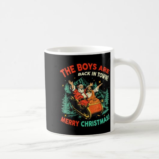 Funny Jesus Santa The Boys Are Back In Town Merry  コーヒーマグカップ (右)