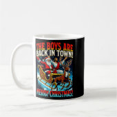 Funny Jesus Santa The Boys Are Back In Town Merry  コーヒーマグカップ (左)