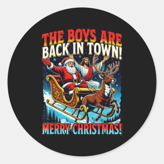 Funny Jesus Santa The Boys Are Back In Town Merry  ラウンドシール (正面)