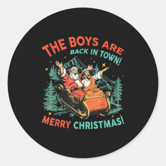Funny Jesus Santa The Boys Are Back In Town Merry  ラウンドシール (正面)