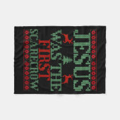 Funny Jesus Was The First Ecrow Ugly Sweater Style フリースブランケット (正面(横))