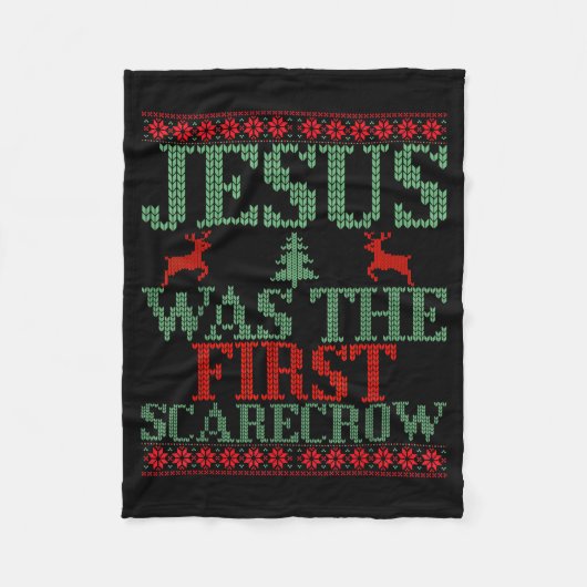 Funny Jesus Was The First Ecrow Ugly Sweater Style フリースブランケット (正面)