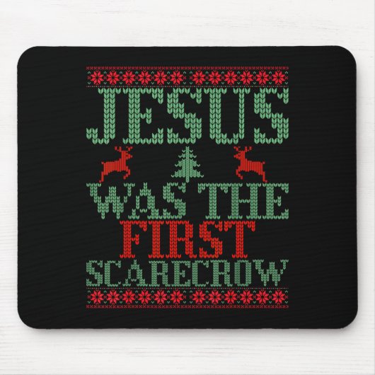 Funny Jesus Was The First Ecrow Ugly Sweater Style マウスパッド (正面)