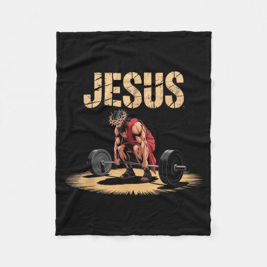 Funny Jesus Weightlifting Christian Gym Humor フリースブランケット (正面)