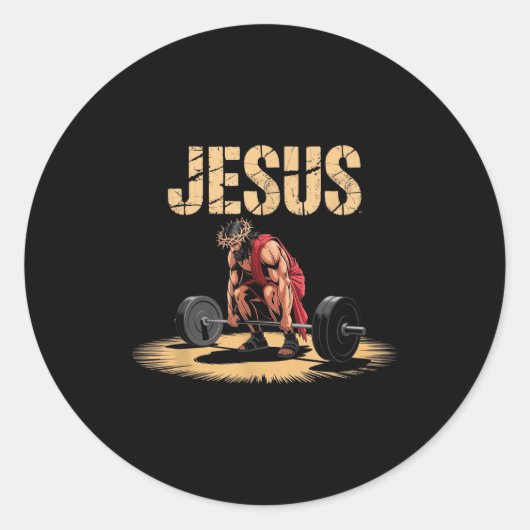 Funny Jesus Weightlifting Christian Gym Humor  ラウンドシール (正面)