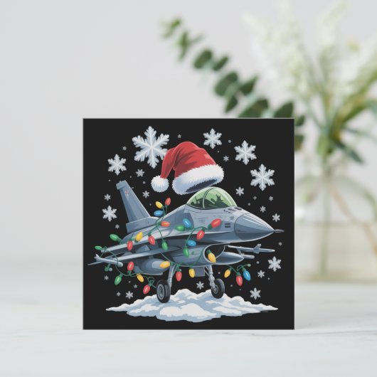 Funny Jet Fighter Military Christmas Holiday Xmas シーズンカード (スタンド正面)