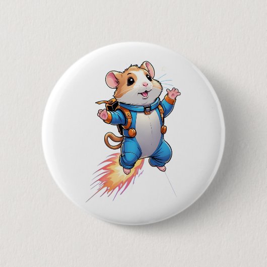 Funny Jetpack Hamster Pin | Cartoon Animal Badge 缶バッジ (正面)