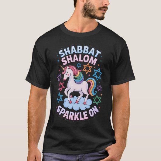 Funny Jewish Unicorn Hanukkah Shabbat Shalom Spark Tシャツ (正面)
