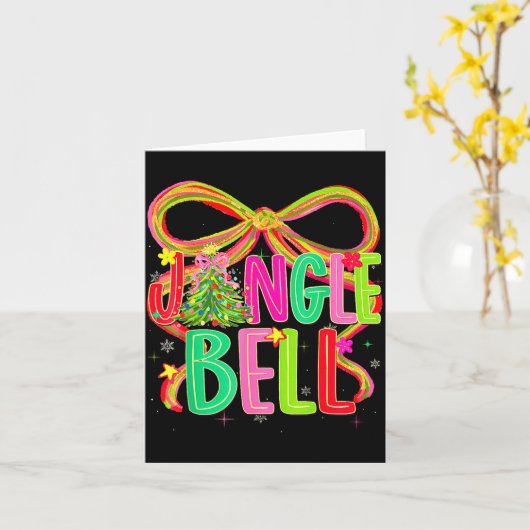 Funny Jingle Bells Coquette Bow Merry Christmas Gi カード (黄色い花)