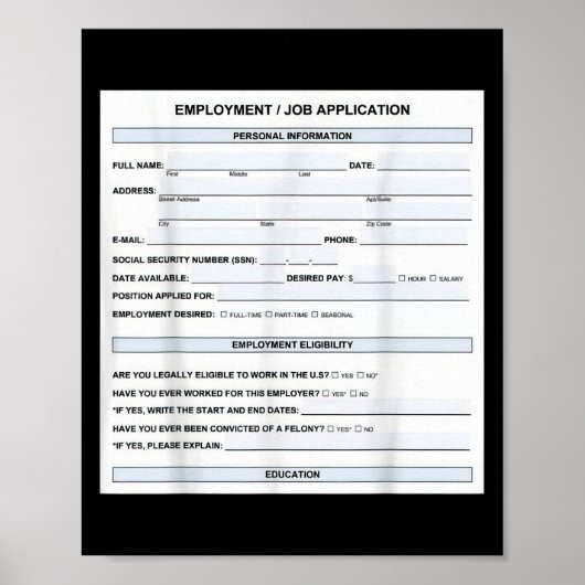 Funny Job Application Form Office Humor Graphic  ポスター (正面)