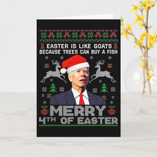 Funny Joe Biden Christmas Santa Hat Merry 4th Of E カード (黄色い花)