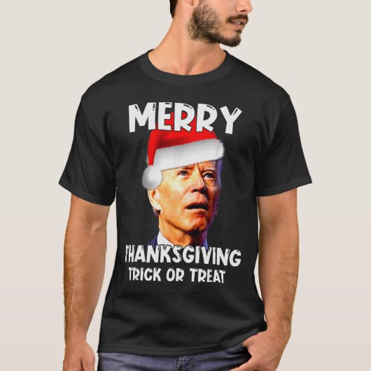 Funny Joe Biden Santa Hat Merry Thanksgiving Chris Tシャツ (正面)