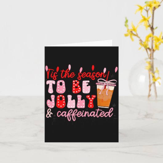 Funny Jolly And Caffeinated Christmas Tree Coffee  カード (黄色い花)