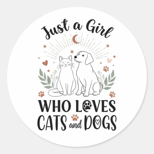 funny Just a Girl who Loves Cats and Dogs mom ラウンドシール (正面)