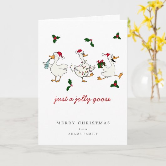 Funny Just A Jolly Goose Silly Santa Christmas カード (黄色い花)