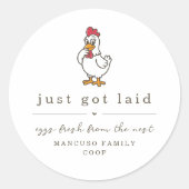 Funny Just Got Laid Farm Coop Egg Carton Label ラウンドシール (正面)