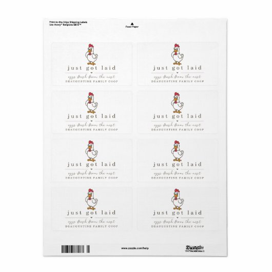 Funny Just Got Laid Farm Coop Egg Carton Label ラベル (フルシート)