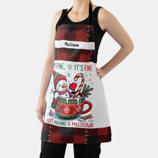 Funny Just having a Meltdown Snowman Christmas  エプロン (インサイチュ)