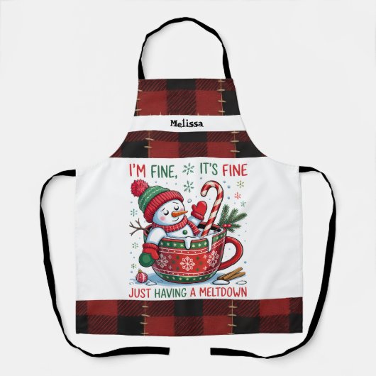 Funny Just having a Meltdown Snowman Christmas  エプロン (正面)