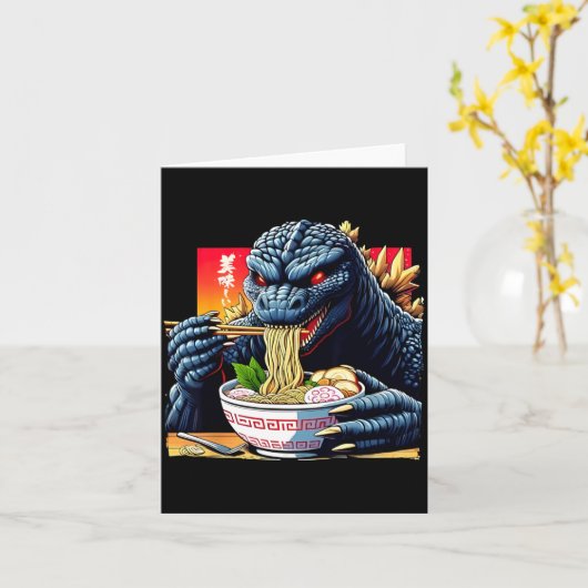 Funny Kaiju Eating Ramen Japanese Monster Lover Bi カード (黄色い花)