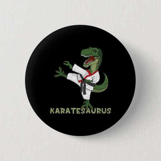 Funny Karate Dinosaur Karatesaurus T-rex Graphic K 缶バッジ (正面)