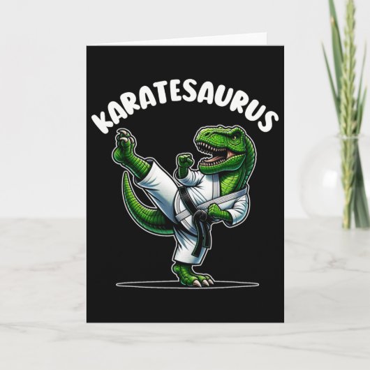 Funny Karatesaurus Dinosaur T Rex In Karate Gi Bla カード (正面)