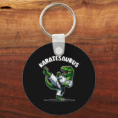 Funny Karatesaurus Dinosaur T Rex In Karate Gi Bla キーホルダー (正面)