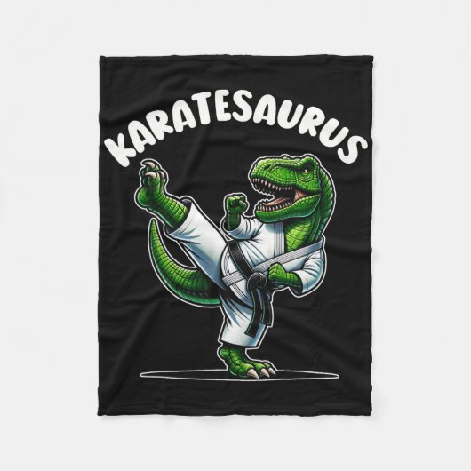 Funny Karatesaurus Dinosaur T Rex In Karate Gi Bla フリースブランケット (正面)