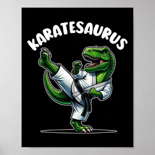 Funny Karatesaurus Dinosaur T Rex In Karate Gi Bla ポスター (正面)